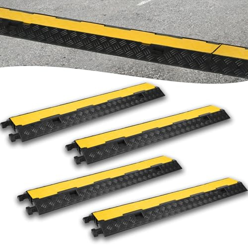 Froadp Boden Kabelkanäle 100cm/3,32ft Kabelschutz Bodenabdeckungen mit 2 Kanal Überfahrschutz Kabelbrücke Gummi Schlauchbrücke Anschluß-Schnüre Kabelabdeckung für Parkplätz Lager Werkstatt (4 Stück)