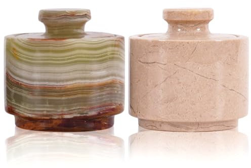 MARBLOUS KRAFTS Salero de mármol con tapa de 7,6 cm, ónix verde y salero Verona: ideal para guardar azúcar, sal y pimienta en la cocina