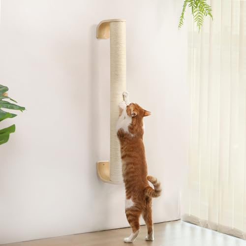 FUKUMARU Cat Wall Scratcher, 28 Wall Mounted Kitten Scratching Post, Sturdy Sisal Climbing Tree for Indoor Cats