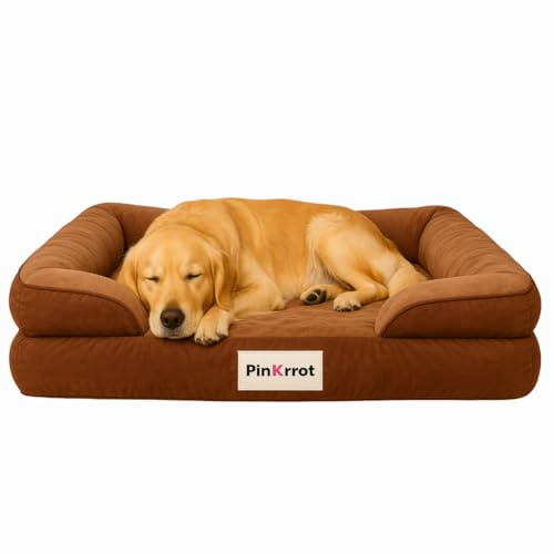 Pin K rrot Cama Ortopédica para Perros Viscoelástica, Sofá Desmontable, Funda Lavable e Impermeable | Confort y Salud Articular para Perros Grandes y Pequeños (Marrón, M)