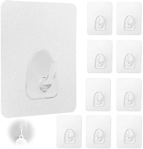 AzureRay Ganci Adesivi Trasparenti 10 Pezzi Senza Chiodi Forte Tenuta Impermeabili | Ganci Adesivi per Bagno Cucina Ufficio | Chiodi Adesivi Riutilizzabili 6x8 cm Max 10 kg