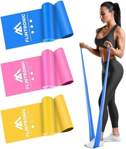 flintronic 3PCS Bandas Elasticas Fitness, 2M Bandas Elasticas Musculacion con 3 Niveles de Resistencia para Fitness, Yoga, Pilates, Entrenamiento de Fuerza, Fisioterapia y Rehabilitacion
