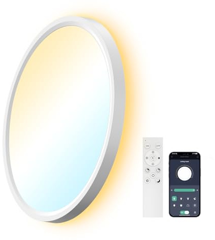 AIKVSXER Lámpara LED de Techo 33W Ø40 cm, Plafón Ultrafino Regulable con Control Inteligente, Temperatura de Color Ajustable 3000K–6500K, Mando a Distancia y App Móvil, con Luz Nocturna Integrada 5W
