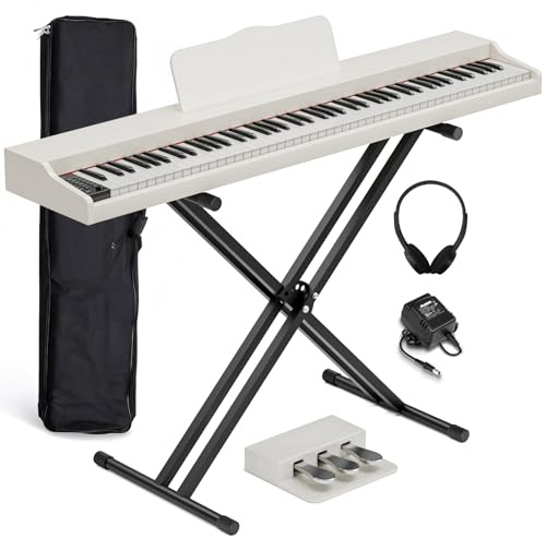 JOINATRE 88 Keys Digital Piano Keyboard with Semi-weighted Full Size Keys,Portable Electric Piano with X Stand,3 Pedal,Headphone,MP3 Connection,Full-featured Keyboard for Beginner,Adults,Warm White