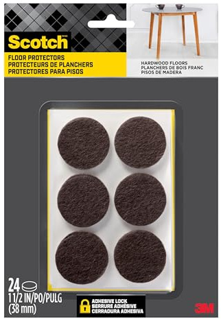 Scotch Felt Pads, Felt Furniture Pads for Protecting Hardwood Floors, Round, Brown, 1.5-in Diameter, 24 Pads