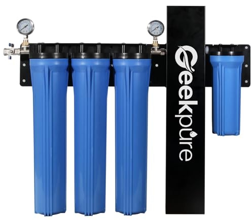 Geekpure 5 Stage Whole House Water Filter System with 2.5 x 20 5 Micron PP Sediment + Carbon Filters and 6 GPM UV