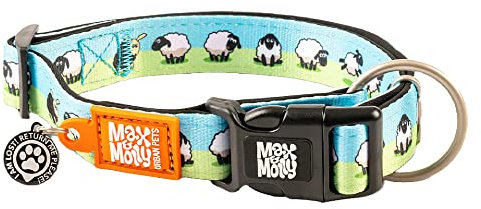 Max & Molly Gotcha! Hundehalsband Halsband Hund mit Smart ID, gepolstertes Neopren Halsband mit Design für mittelgroße Hunde, wasserdicht, bequem, verstellbar, Black Sheep, M