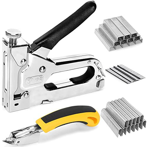 Staple Gun - 3-in-1 Heavy Duty Manual Adjustment Brad Nailer Stapler Gun with 6050 Pcs Nails and Remover Tool for Fixing Upholstery Furniture, Small Projects Around The House