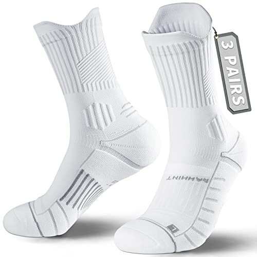 Rahhint Calcetines de Running Largos para Hombre, 3 Pares, Talla 35-38, COOLMAX Transpirables, Antiampollas, Acolchados, con Soporte de Compresión y Arco