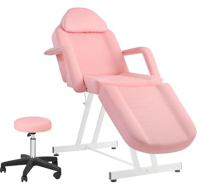 Eastmagic Facial Chair for Client Spa Beauty Bed for Eyelash Skin Care Reclining Tattoo Bed Professional Facial Lash Beauty Treatment Spa Pink