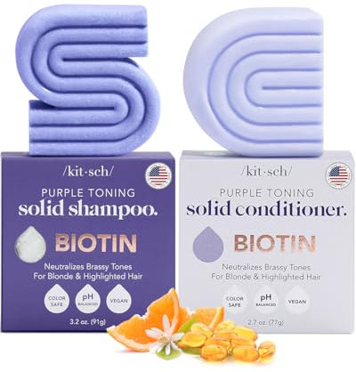 Kitsch Toning Purple Shampoo & Conditioner Bar Set For Blondes & Color Treated Hair - With Biotin for Strengthening & Neutralizing Brassy Tones - Vegan, Silicone & Sulfate Free - 2pcs