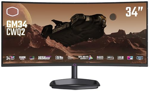Cooler Master GM34-CWQ2 34 gebogener Gaming-Monitor – 1500R UWQHD (3440 x 1440), 165 Hz, 0,5 ms MPRT, VA-Panel, FreeSync Premium, 95% DCI-P3 Quantum Dot, HDR 400, DP 1.4, HDMI 2.0, USB Typ-C
