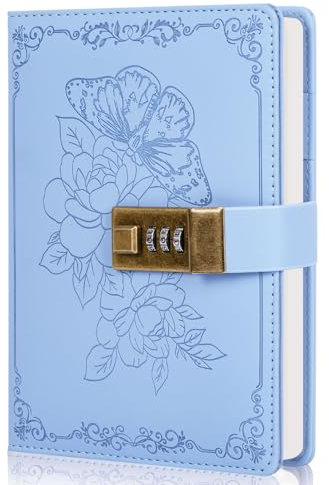 Billtigif Diary with Lock, Vintage Lock Journal for Women and Girls, Hardcover Leather Journal for Gift, Refillable Lined Journal Notebook,5.2x 7.3, （Light Blue）