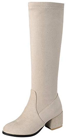 Botas altas hasta la rodilla con plataforma para mujer, a la moda, sólidas, sobre la rodilla, cálidas, con cremallera, botas largas informales, lindas botas altas de invierno, beige, 40.5 EU