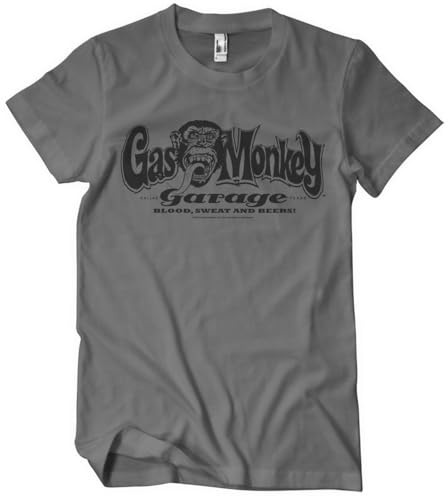 Gas Monkey Garage Officiellt licensierad Gas Monkey Garage Gas Monkey Garage Logo T-shati ya mens (Mörkgrå), Large
