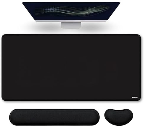 NOJITEK Tapis de Souris XXL 900x400x3 mm avec Repose-Poignet Souris & Clavier | Grand Tapis Ergonomique pour Bureau, Gamer & Professionnel | Imperméable, Antidérapant – sous-Main Confort Durable Noir