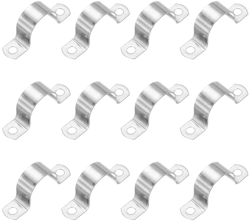 PATIKIL 32 mm (1-1/4 tum) styvt rörrem, 12 st 304 rostfritt stål rörklämma 2 hål tjockare U-fäste rörklämma rörrem för rörkabel kabelfixering