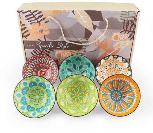 Goldmeet Lot de 6 bols à soupe en céramique pour ramen (12,1 cm), bols à salade, assiettes de service pour pâtes, soupe et fruits, faits à la main, style bohème coloré, passe au micro-ondes et au