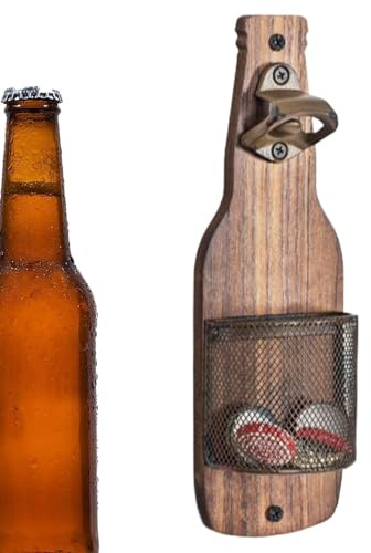 Abrebotellas De Pared,Abridor Retro Para Botellas Y Latas De Cerveza - Decoración Rústica Con Recolector De Tapas Y Gadget De Madera Para Cocina Y Decoración