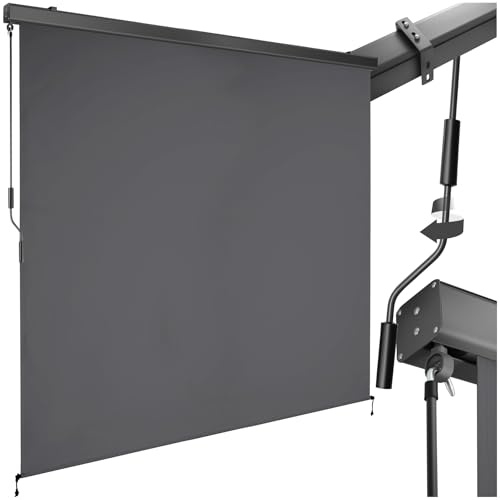tectake® tenda da sole verticale a rullo, con manovella, protezione UV, impermeabile resistente al vento, frangivista balcone, terrazzo, fissaggio a parete, privacy - Nero, 200 x 250 cm
