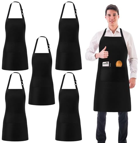 Grembiule Da Cucina,5 Pezzi Grembiule Cucina,Grembiule Nero Cucina,Regolabile Grembiuli Con Tasche,Nero Grembiule Da BBQ Per Cucina Domestica,Ristorante,Bar,Barbecue,Impermeabile E Resistente All'olio