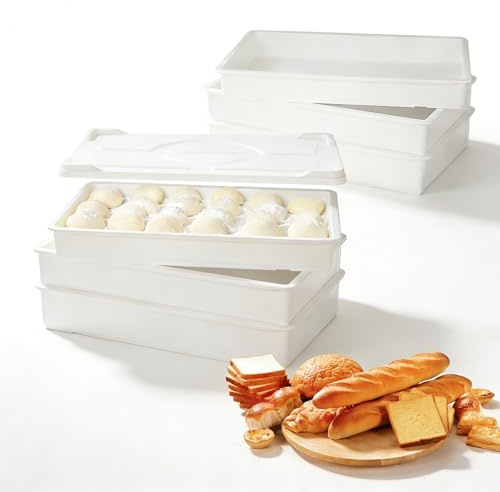 HAKKA FOOD PROCESSING 6 Pack Pizza Dough Proofing Box，22.8L Commercial Dough Fermentation Container With Lid 60x40x9.5cm Stackable Bread Storage Box (6 Box and 1 Lid)