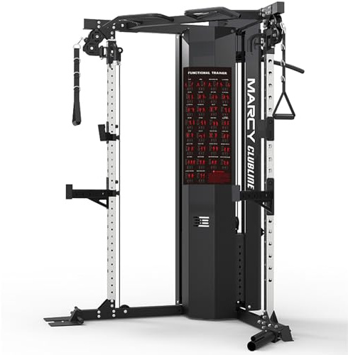 MARCY Macchina a Pulegge SM-6500-34 Posizioni - 2 Torri Pesi 2 x 68 kg - Rapporto 2:1 - Accessori Inclusi - con Rack - Stazione Multifunzione per Palestra Domestica - Multi Utente