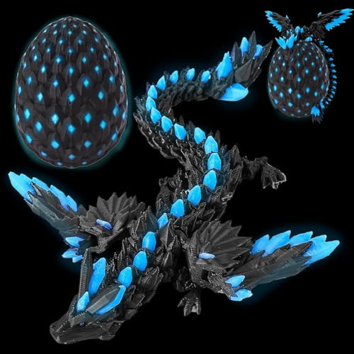 CWENDANER Drago 3D a sorpresa con drago all'interno, giocattolo con stampa 3D, per adulti e bambini per Natale e compleanno (22 cm) (blu cielo luminoso)