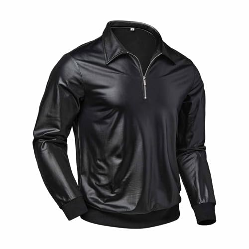 Chaqueta de cuero para hombre, cuello camisa, solapa con cremallera diagonal, manga con cremallera, corte motero, discoteca, chaqueta de noche, retro, chaqueta de concierto, roca, chaqueta espectáculo