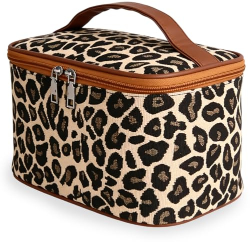 Borsa per il Trucco Leopardata,Borsa per Cosmetici con Stampa Leopardata con Cerniera,Beauty Case da Viaggio Donna,portatile,per Cosmetici, Chiavi, Gioielli