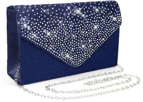 Pardofelis Borsa da sera da donna, pochette in raso glitterato, abito da sera, pochette con catena rimovibile, borsa per il corpo, elegante borsa da sera con diamanti di cristallo per matrimoni, balli