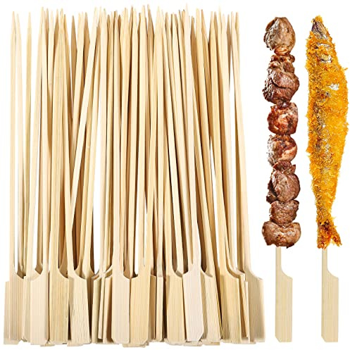 Lanjue 300 Pack Bamboo Paddle Skewers 25 cm for BBQ, Fruit & Party | Bamboo, Smooth Polished Finish, Pointed Tips, Easy-Grip Paddle Handle, Reusable for BBQ, Buffet and Cocktails