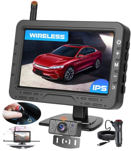 Hikity 4,3 Zoll Kabelloses Universelles Rückfahrkamera-System für Mini-Auto, Van, SUV, Pickup, Anhänger mit Wasserdichter Rückfahrkamera (IP68) DIY-Rasterlinien Weitwinkel