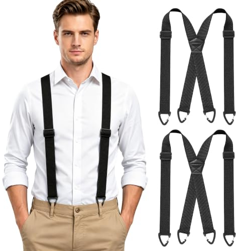 UIMIHUCI Mens Braces For Trousers, 2 Pack 3.8cm Wide X Back Adjustable Elastic Mens Suspenders with 4 Strong Hooks, Heavy Duty Work Braces For Men Women Business Wedding Casual, Black