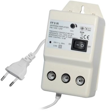 Transmedia FP8iRL Zweigeräte Antennenverstärker für Kabelfernsehen SAT (47-862MHz, Verstärkung 20dB, regelbar 0-10dB)