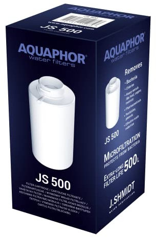 AQUAPHOR Filterkartusche JS500 für Smart-Wasserfilter J.Shmidt 500 I Filtert u.a Bakterien, Kalk, Chlor, Schwermetalle I Mikrofiltration Filterkanne I AQUALEN Technologie I 500l klares Wasser