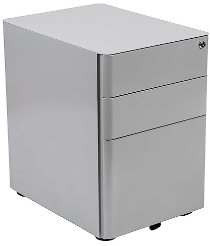 Flash Furniture Warner Modern 3-Drawer Mobile Locking Filing Cabinet with Anti-Tilt Mechanism and Hanging Drawer for Legal & Letter Files, Gray, Set of 1