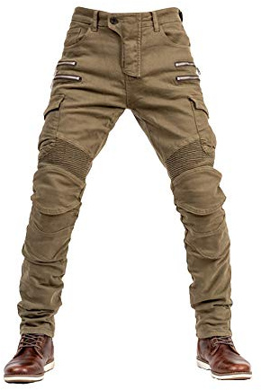 Herr dam motorcykel motorcykelbyxor denim byxor jeans med skyddande foder, M, kaki