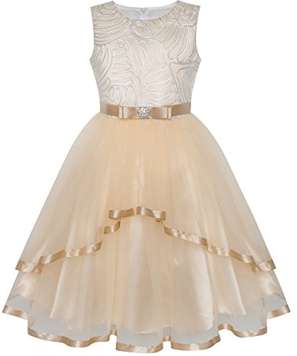 Sunny Fashion Robe Fille Fleur Bleu Belted Mariage Partie Demoiselle d'honneur 4-12 Ans