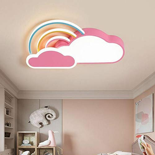 Luz techo LED Luz techo para habitación niños Nubes blancas modernas Arco iris Luces techo para niños y niñas Lámpara techo regulable Candelabro dibujos animados Sala estar Dormitorio Pasillo,Rosado