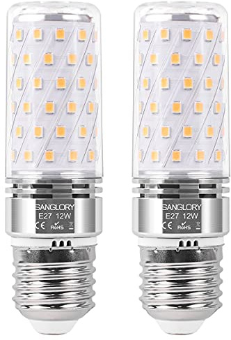 SanGlory SanGlroy 2-pack E27 LED-lampor 12 W ersätter 100 W halogen, E27 LED majs lampa varm vit 2700 K 1350 LM ej dimbar energisparlampa majskolv glödlampa LED E27 (E27 2700 K)
