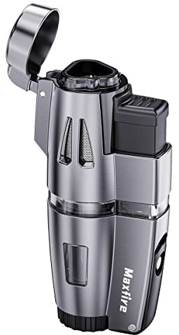 Maxfire Triple Jet Flame Lighter Gas Butane Refillable Windproof Lighter, Adjustable Flame with Punch(Sold without Gas) …