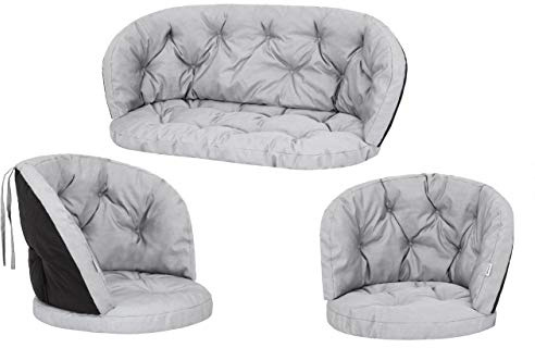 HOBBYGARDEN Coussin de Chaise pour Fauteuil en Rotin - Banc, Balançoire, Jardin, Bascule, Repos - 2 + 1 - Cendre