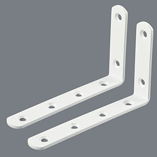 SAYAYO White Shelf Brackets Heavy Duty L Brackets for Wood 125 * 75mm | Stainless Steel Angle Brackets Corner Wall Brackets for Shelves Support, 2 Pcs