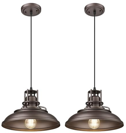 FEMILA Industrial Pendant Lights Fixture,2 Pack Farmhouse Hanging Lights for Kitchen Island,12 Oil Rubbed Bronze Finish, 4FY15-MP-2PK ORB