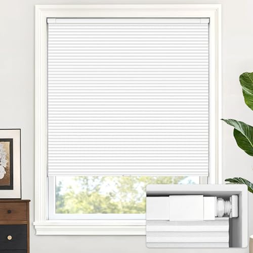 LazBlinds Cordless Cellular Shades, No Tools No Drill Blackout Honeycomb Shades Pleated Blinds for Windows, 35'' W x 48'' H, Silver White