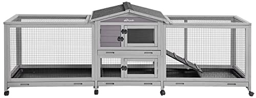 Aivituvin Rabbit Hutch 93.7 Large Rabbit Cage Indoor Outdoor Guinea Pig Cage Chicken Coop on Wheels Bunny Cage with 4 Deep No Leakage Pull Out Tray,Waterproof Roof