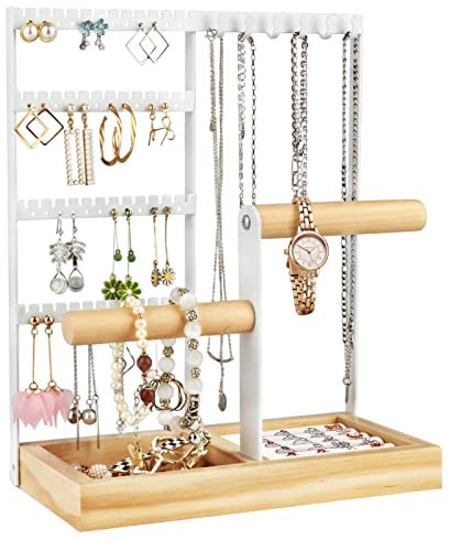 Fenghome Schmuckständer, Mehrschichtige Schmuckhalter Kettenhalter kettenständer Ohrringhalter Ohrring Aufbewahrung für Ringe Ohrringe Armbänder Uhren und Accessoires (Weiß)