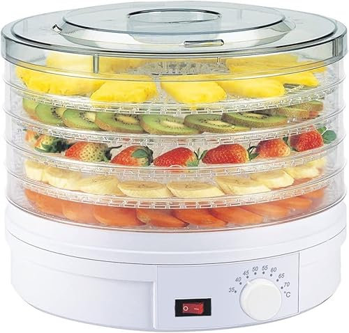 ELETTROFERROITALIA Essiccatore Elettrico, Essiccatore alimentare multiuso, 5 Ripiani impilabili e removibili, Potenza 250W, Temperatura regolabile 40-70°C