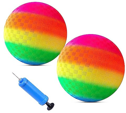LETTERASHQP Bouncy Kickball 2 Stück Ball Kinder Regenbogenball Gummiball Softball Kinder Softball Fußball PVC Spielball mit Pumpe für Backyard Park Beach Outdoorm